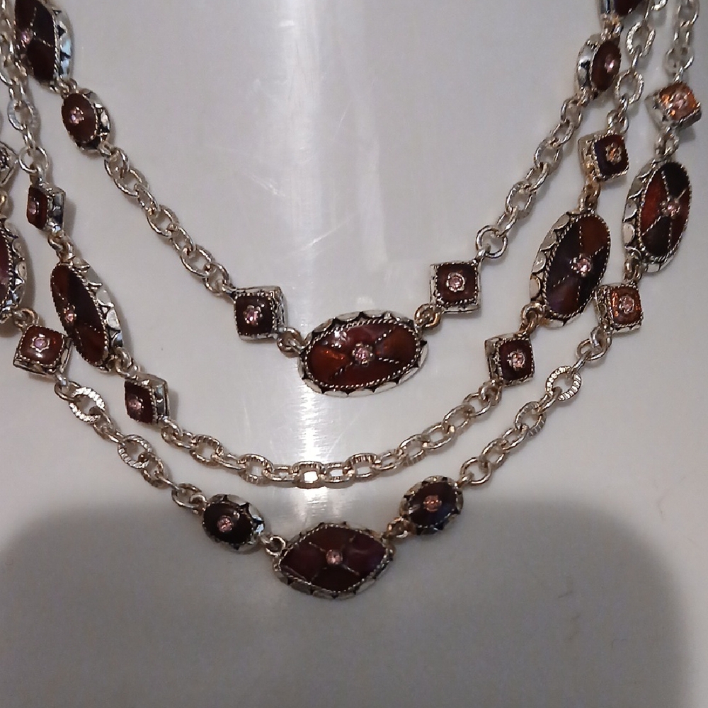 Napier Sugarberry Silver & Brown Triple-Strand Necklace. NWT. MSRP$40
